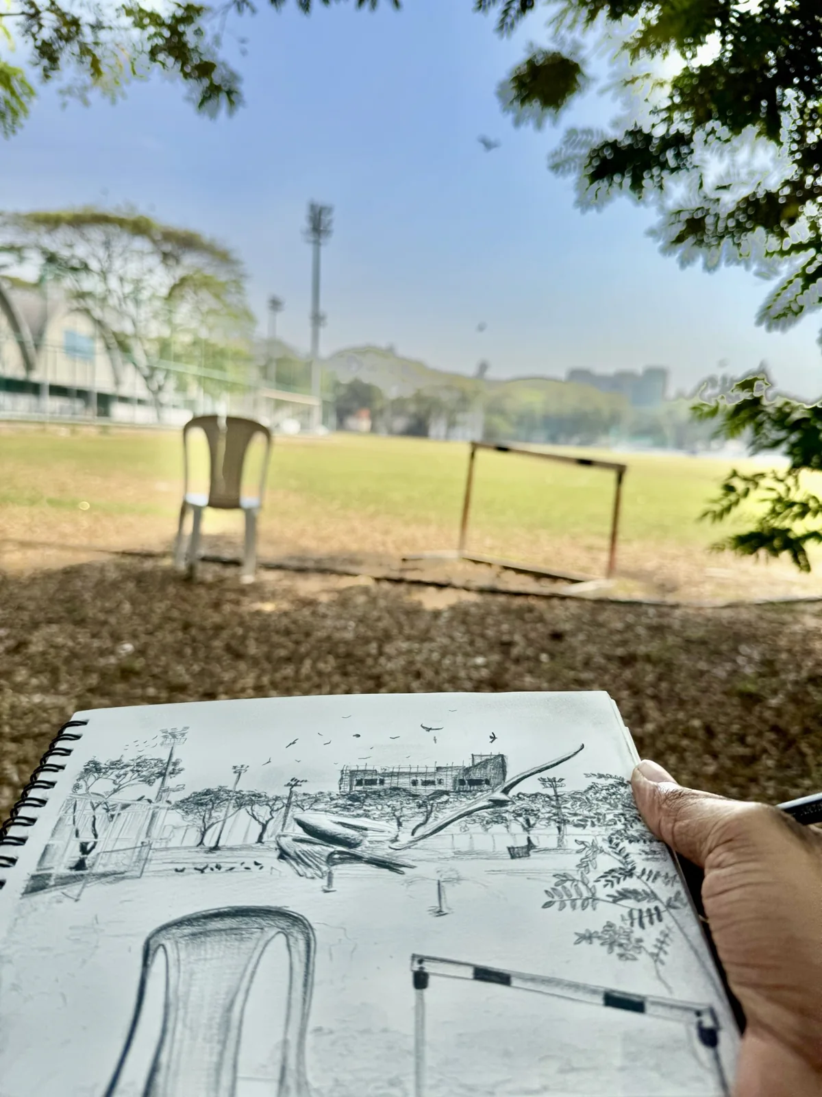An outdoor drawing from Arjun’s sketchbook practice