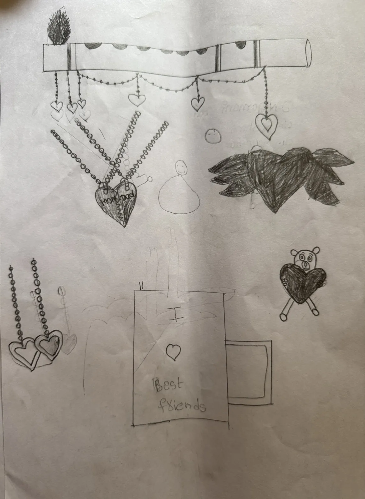 A sheet combining several drawn objects and figures