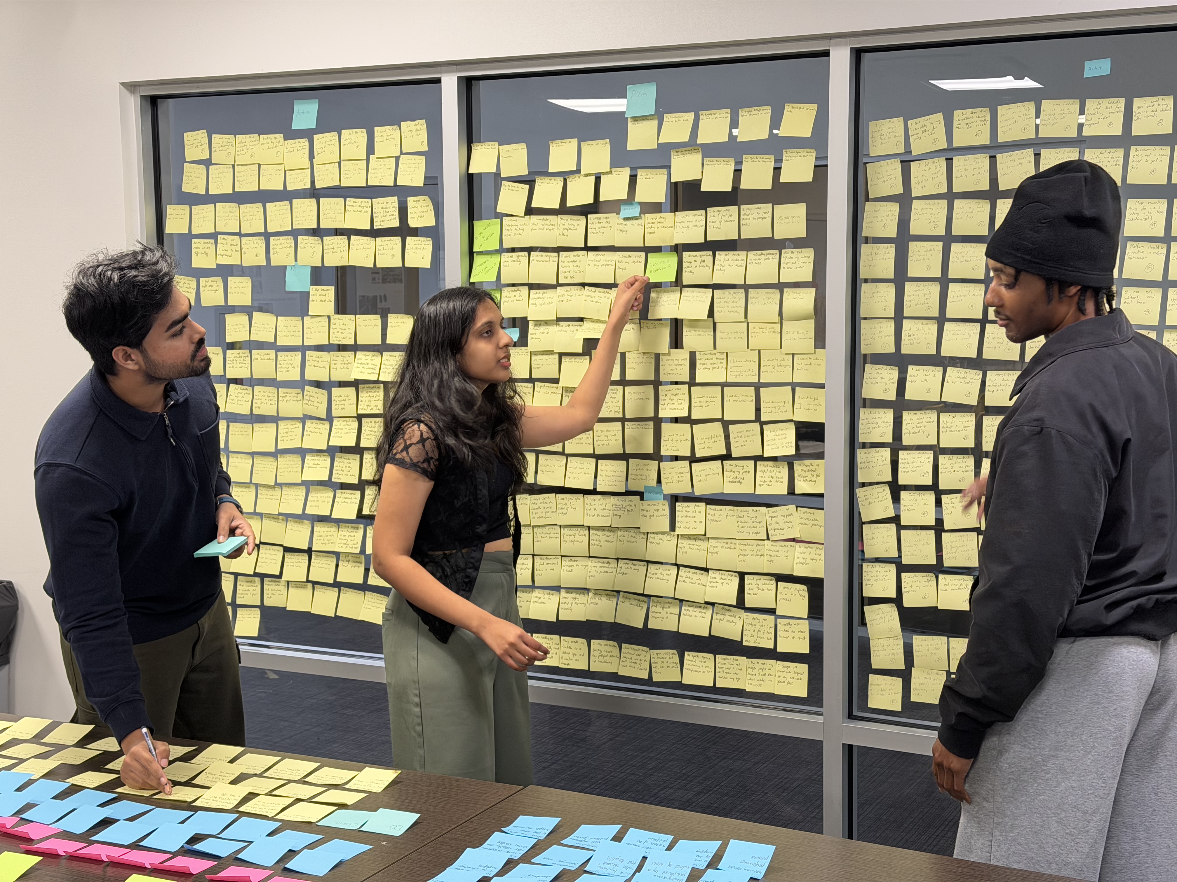 The research team working with an affinity wall