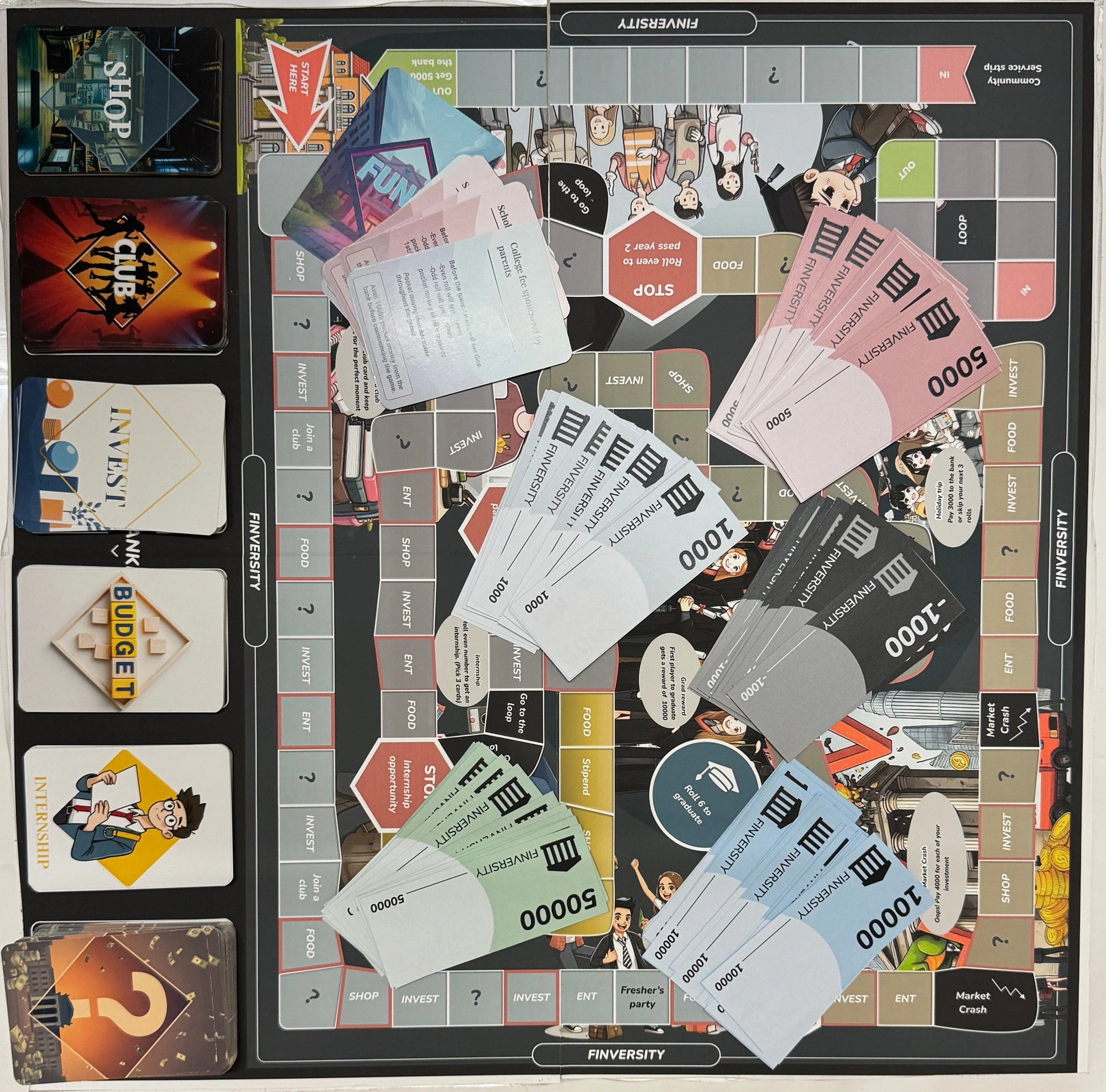 Refined Finversity board and financial decision cards