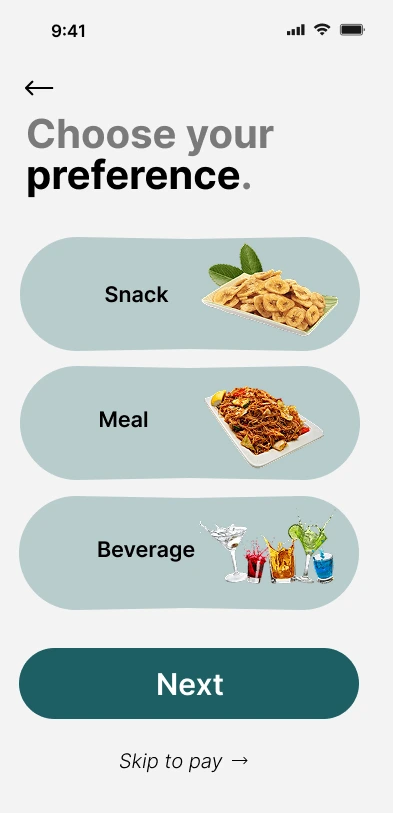 FoodLive prototype: Start with the kind of meal.